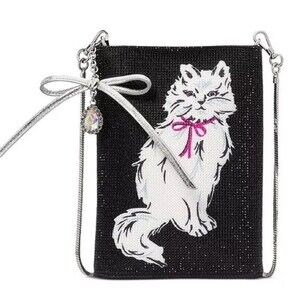 Kate Spade Whiskers White Cat Crystal NS North South Crossbody Bag Purse Bow NWT